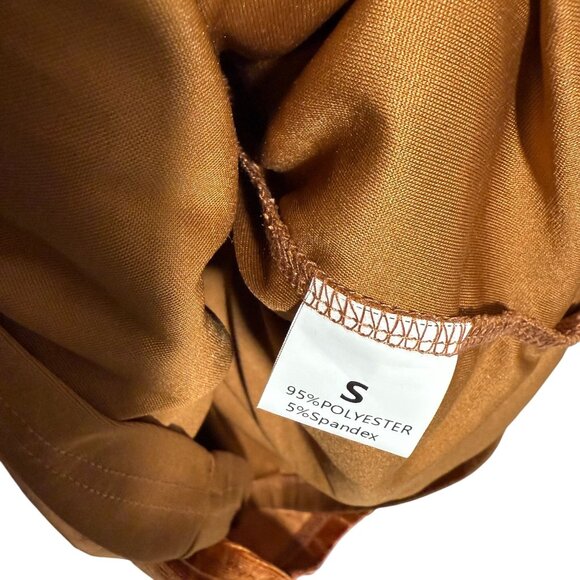 Poet Velvet Pleated Chest Square Neck Dress Women's Small Brown Party Charm - Picture 7 of 7